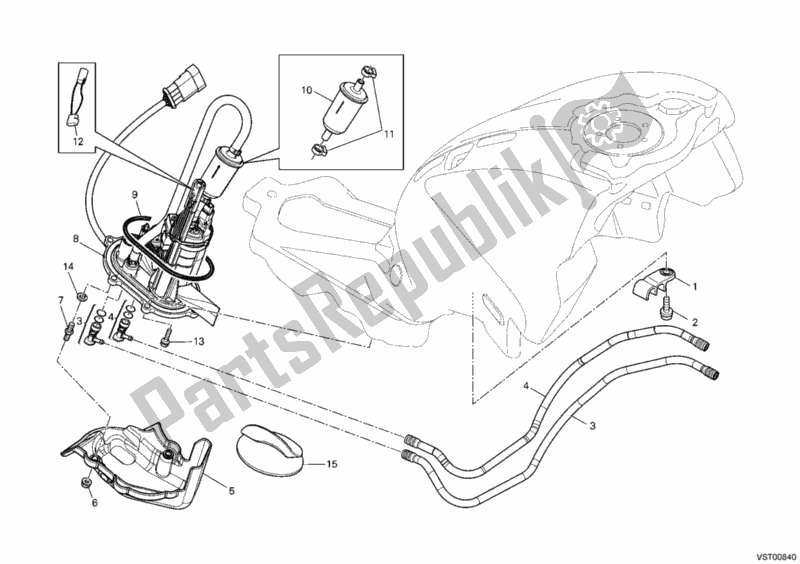 All parts for the Fuel Pump of the Ducati Monster 696 USA 2011